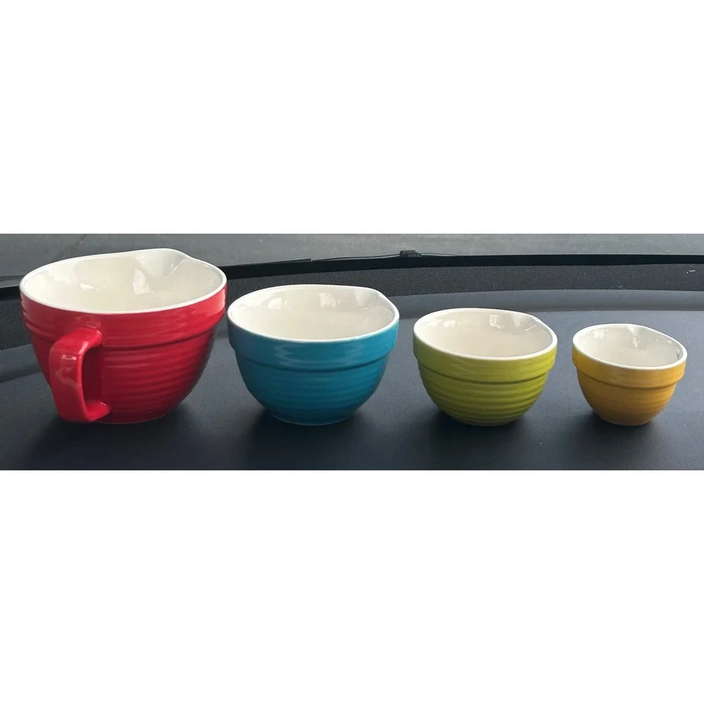Creative Co-Op Stoneware Nesting Measuring Cup Set 4 Piece Multicolor Ribbed